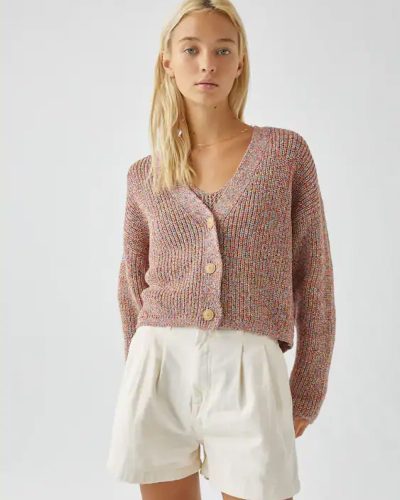 Contemporary Multicolor Knit Cardigan with Button Front - Cozy & Chic