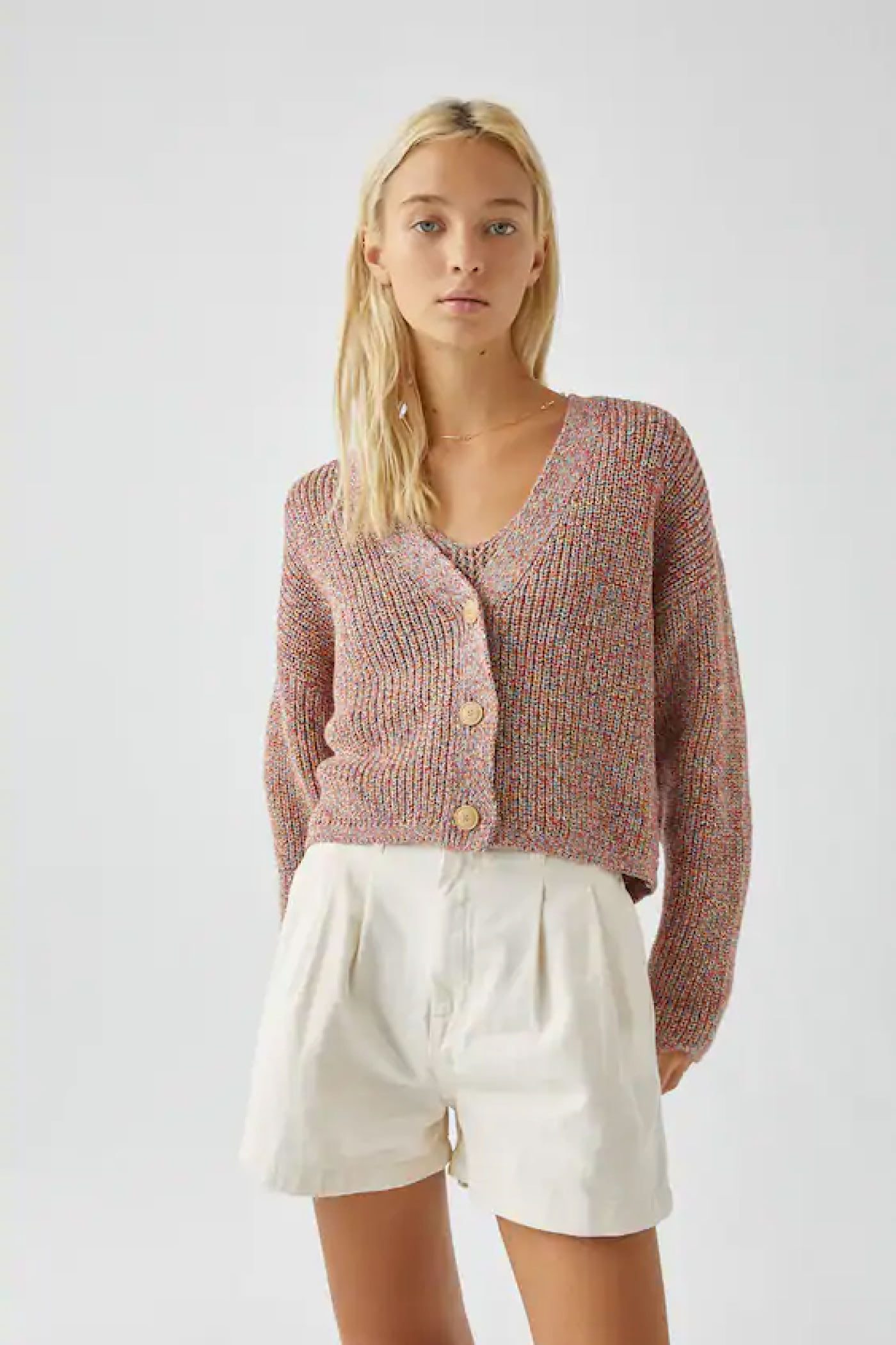 Contemporary Multicolor Knit Cardigan with Button Front - Cozy & Chic