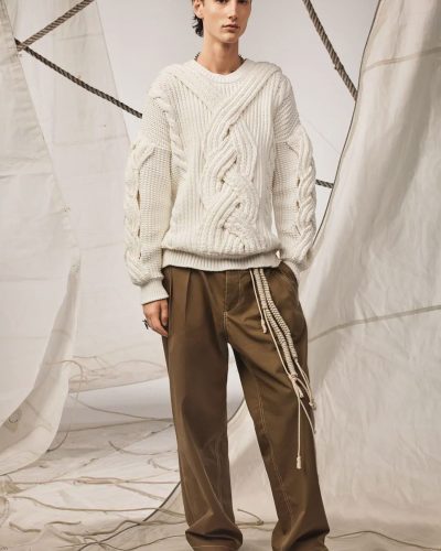 Men's Premium Cable Knit Sweater with Rope Detail & Wide-Leg Pants Set