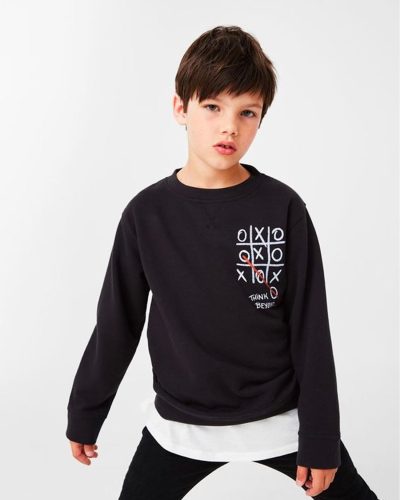 Youth Tic-Tac-Toe Gaming Print Black Sweatshirt - Think Beyond