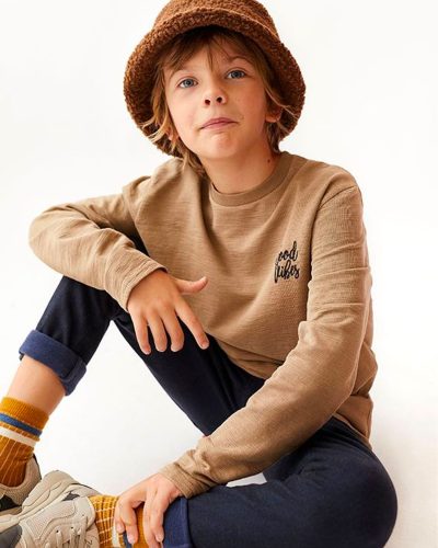 Boys Contemporary Casual Long Sleeve Graphic Tee with Good Vibes Print