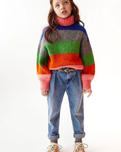 Kids Rainbow Stripe Chunky Knit Turtleneck Sweater - Colorful Pullover
