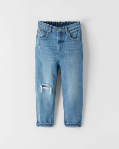 Kids Distressed Denim Jeans with Elastic Waist - Comfortable Casual