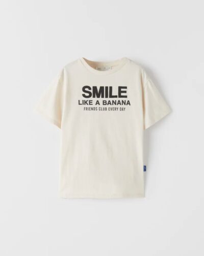 Kids Smile Like A Banana Graphic T-Shirt - Cream Short Sleeve Tee