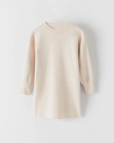 Cream Oversized Knit Sweater Dress - Cozy Long Sleeve Mini Dress