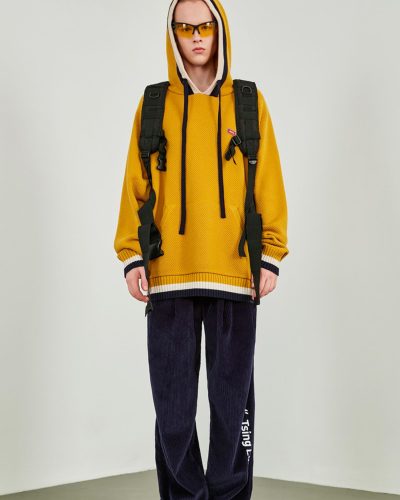 Contemporary Yellow Mesh Hoodie with Athletic Harness Streetwear