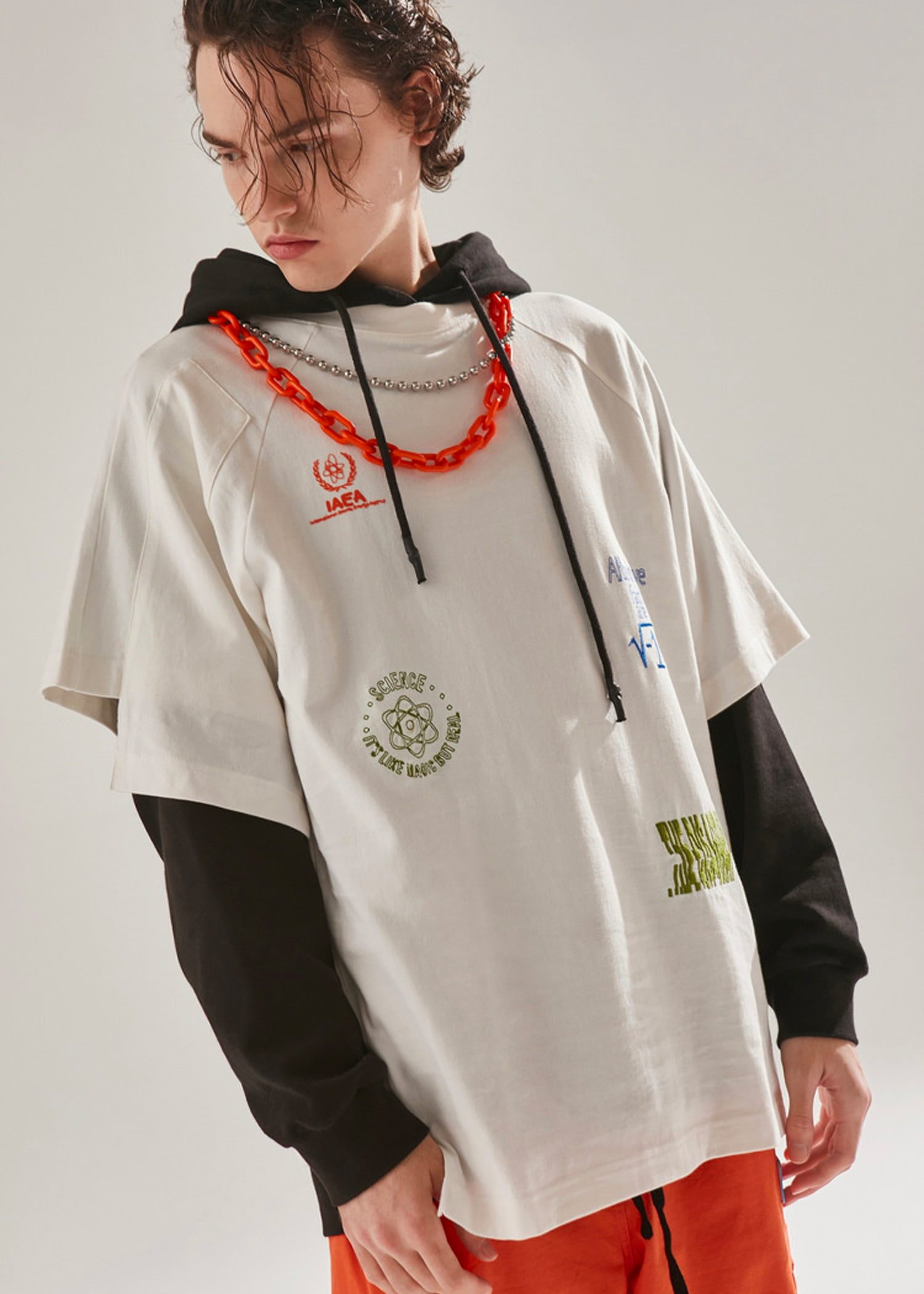 Contemporary Streetwear Graphic Hoodie with Science Graphics & Chains