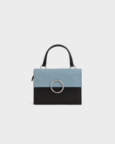 Contemporary Two-Tone Denim Crossbody Bag with Metal Ring Detail