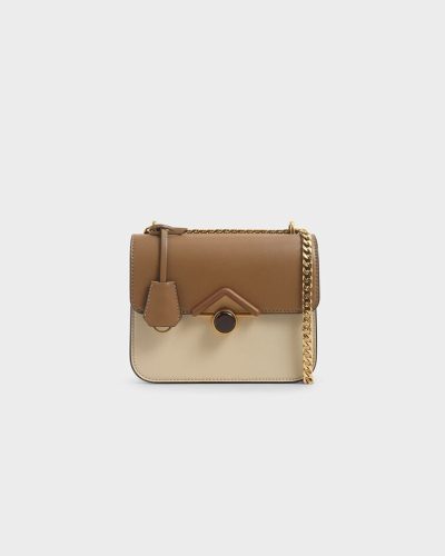 Two-Tone Chain Crossbody Bag - Beige & Cream Designer Handbag