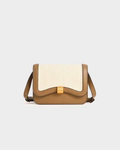 Two-Tone Woven Crossbody Bag - Contemporary Design with Chain Strap