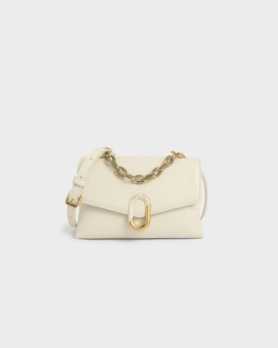 Contemporary Minimalist Cream Crossbody Bag with Gold Chain Detail