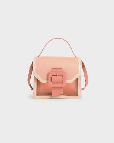 Contemporary Clear Panel Crossbody Bag with Pink Coral Accents