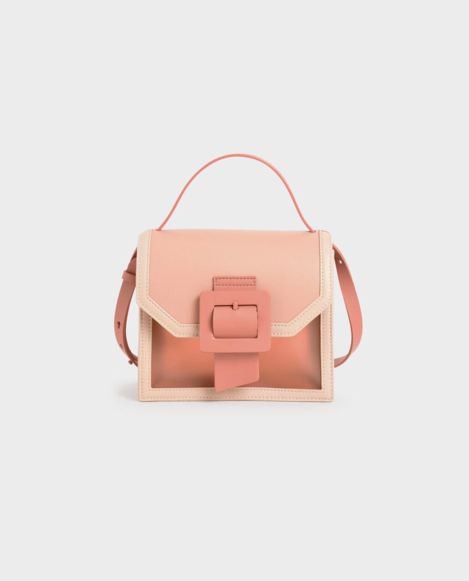 Contemporary Clear Panel Crossbody Bag with Pink Coral Accents
