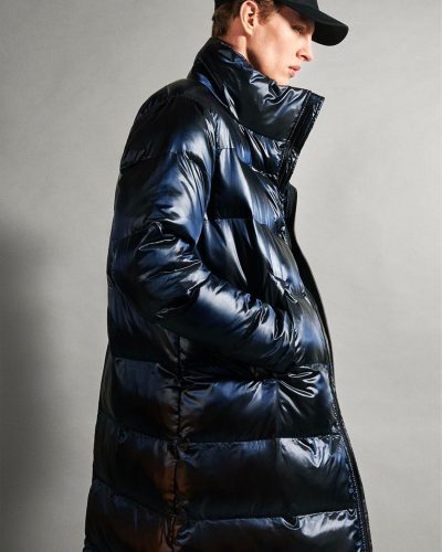 Men's Oversized Metallic Puffer Coat - Long Winter Down Jacket