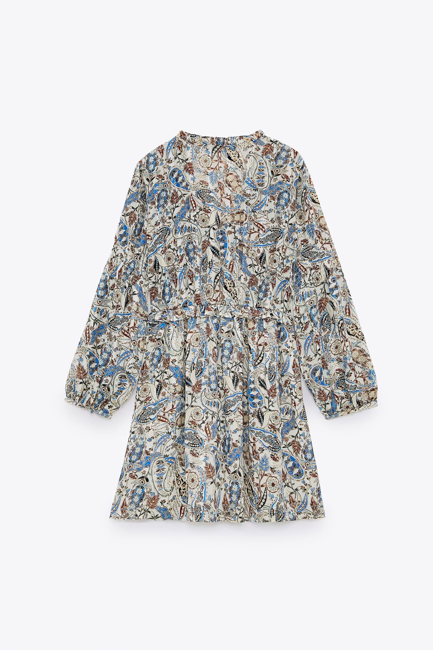 Contemporary Floral Paisley Mini Dress with Long Sleeves - Bohemian Chic - Image 4