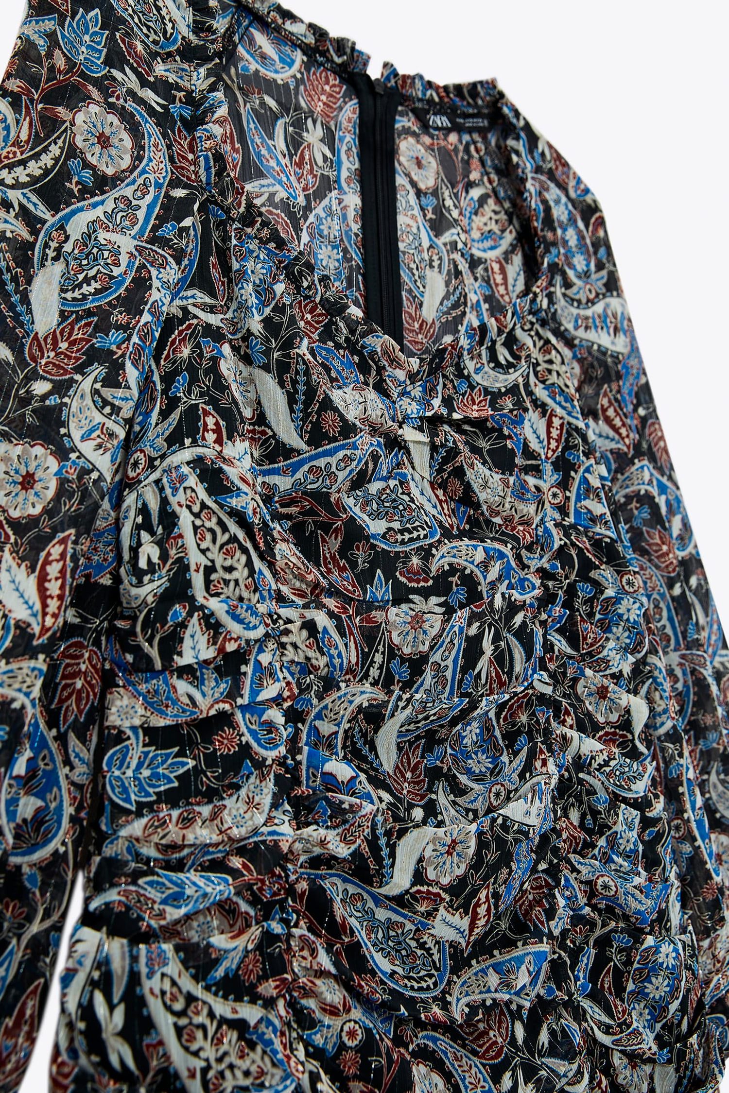 Contemporary Floral Paisley Mini Dress with Long Sleeves - Bohemian Chic - Image 6